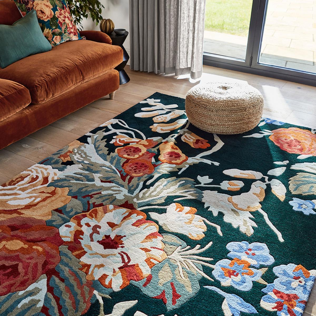 Tapis salon et chambre fait à la main en laine motif floral STAPTON — vue 3