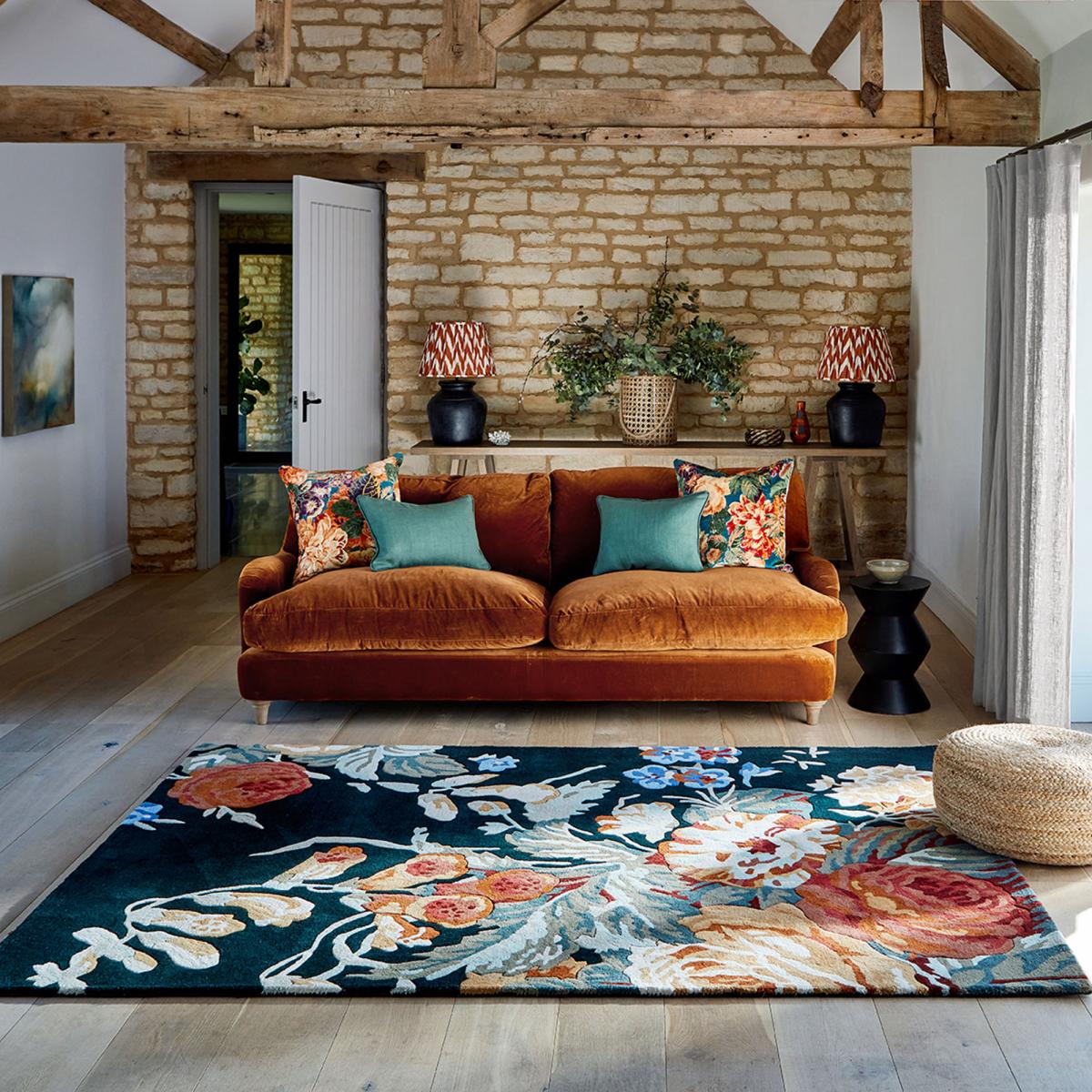 Tapis salon et chambre fait à la main en laine motif floral STAPTON — vue 6