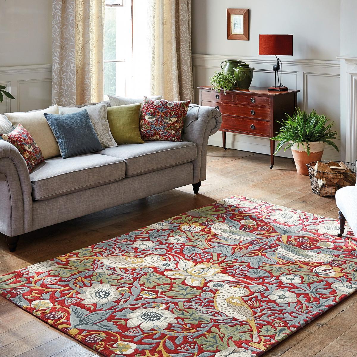 Tapis salon et chambre fait à la main en laine motif floral STRAWBER — vue 3