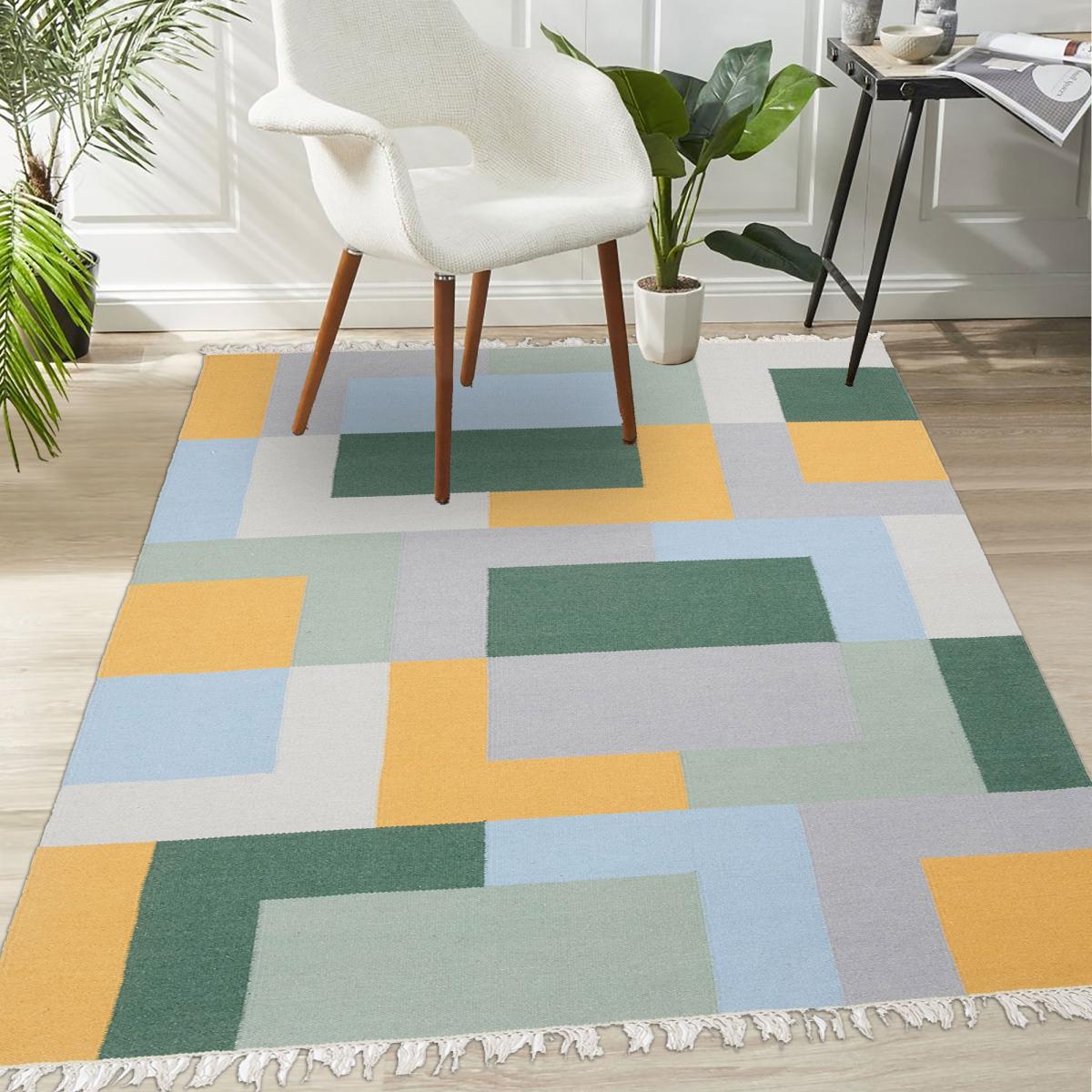 Tapis kilim TETRIS, fait main en laine motif géométrique — vue 3