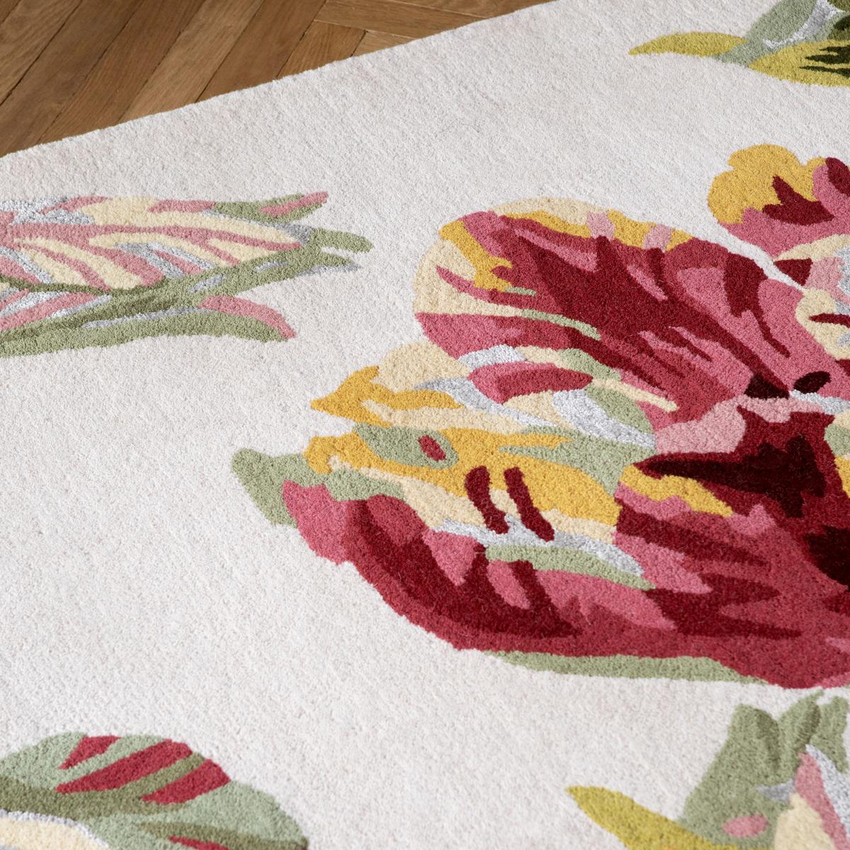 Tapis salon et chambre fait main en laine motif floral GOSTFORD — vue 4