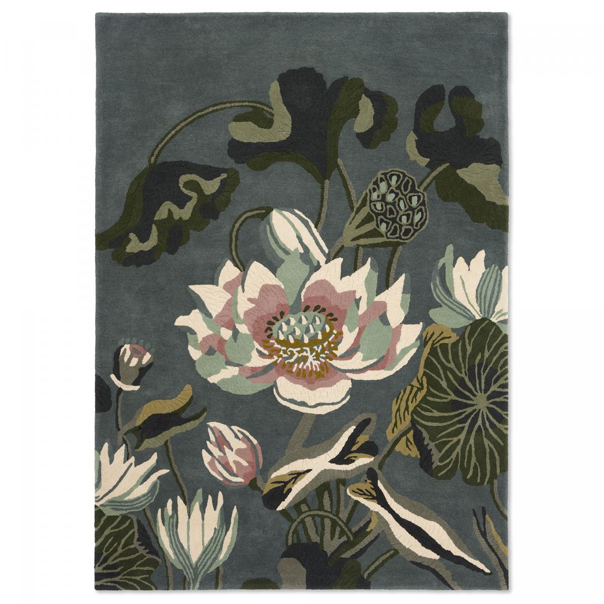 Tapis salon et chambre fait à la main en laine motif floral WATERLILY