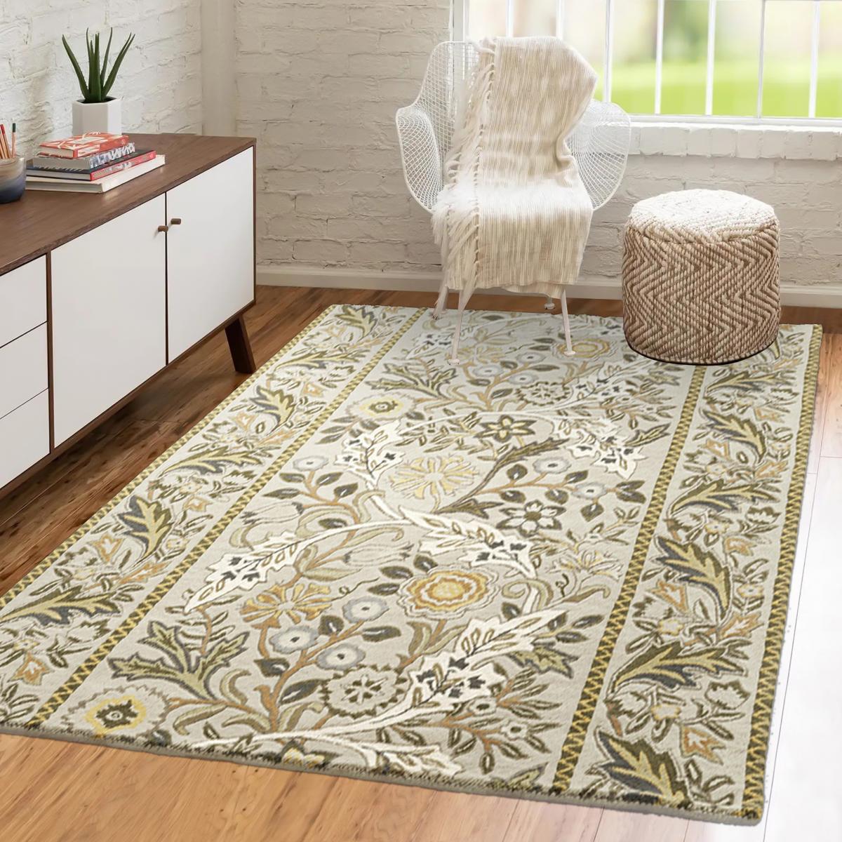 Tapis salon et chambre fait à la main en laine motif floral WILMINA — vue 3