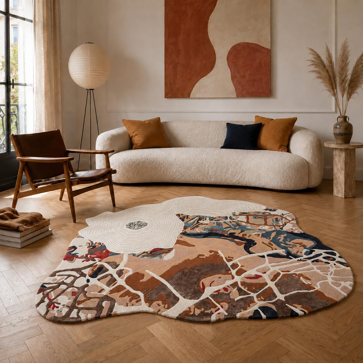 Tapis salon, motif fresque artistique, texture en relief, WOWW — vue 3