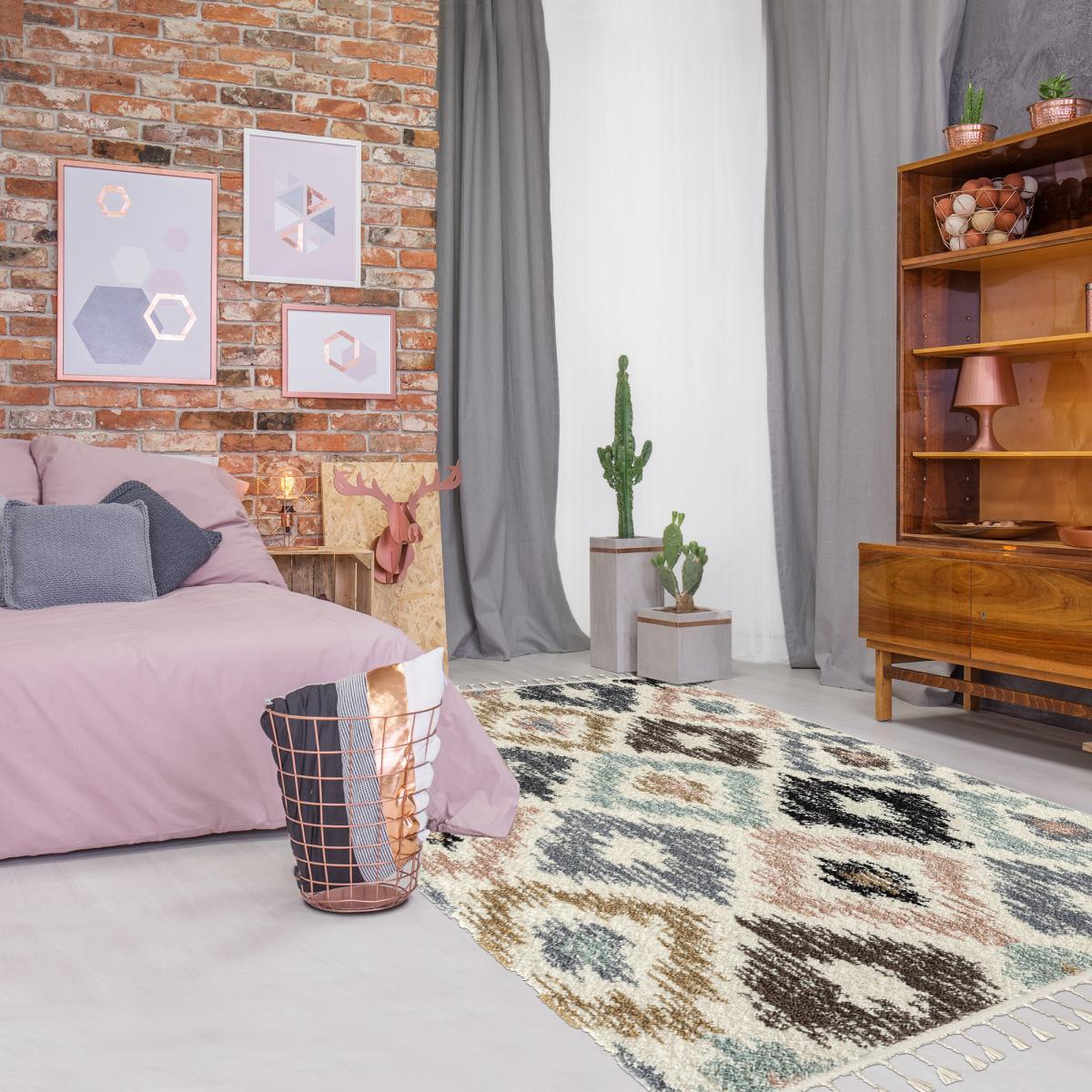 Tapis salon et chambre tissé motif géométrique PASTEL A — vue 3