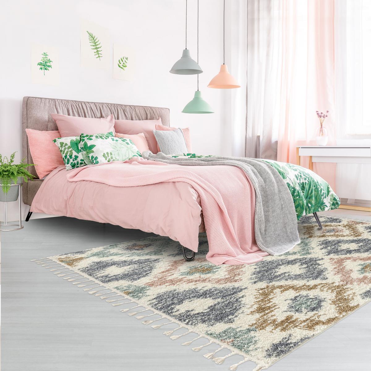 Tapis salon et chambre tissé motif géométrique PASTEL A — vue 3