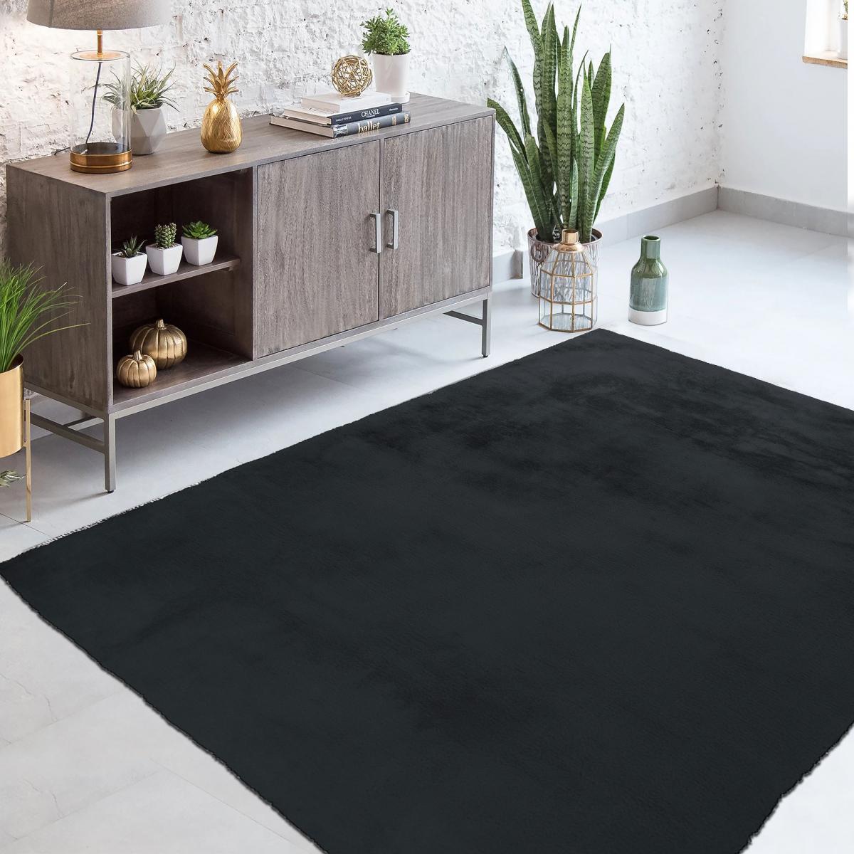 Tapis longs poils shaggy fait à la main motif uni CAREI + — vue 3