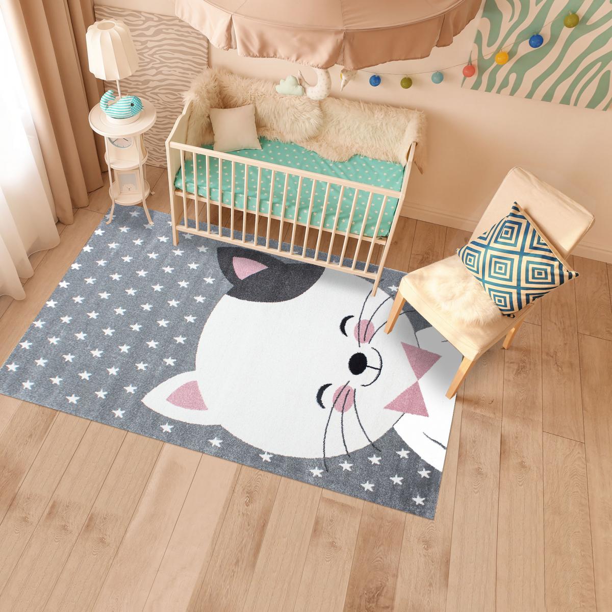 Tapis enfant tissé motif animaux KID CHAT — vue 3
