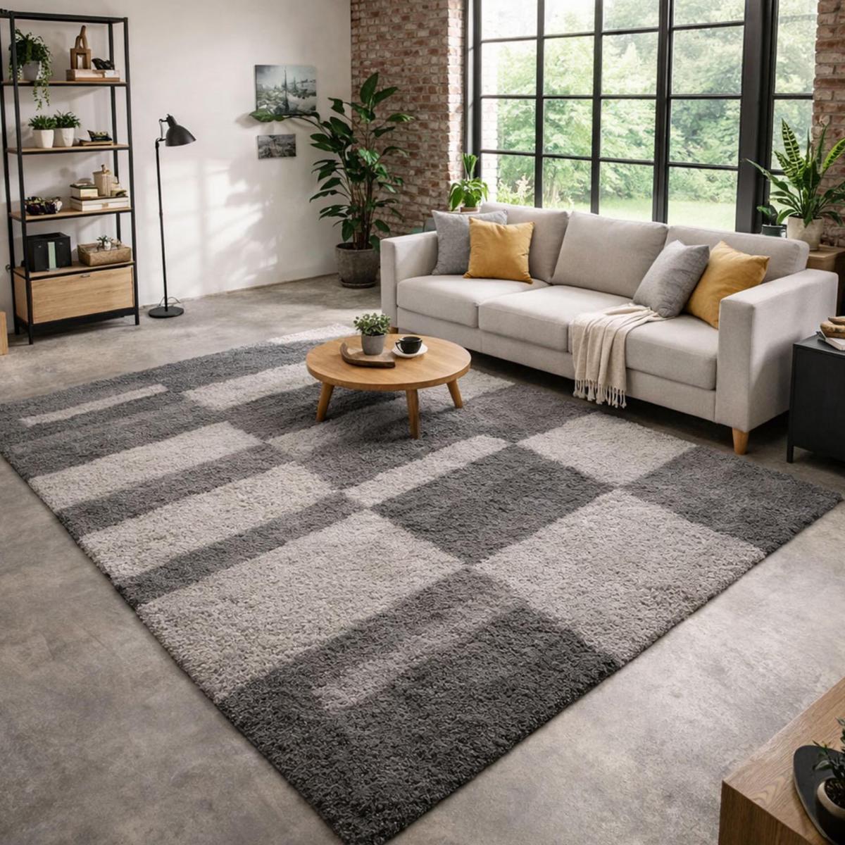 Tapis poils longs shaggy tissé motif géométrique RECTAN — vue 3