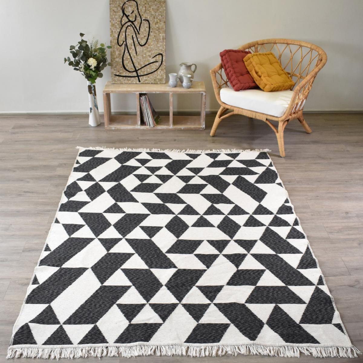 Tapis kilim reversible en coton motif géométrique BI — vue 3