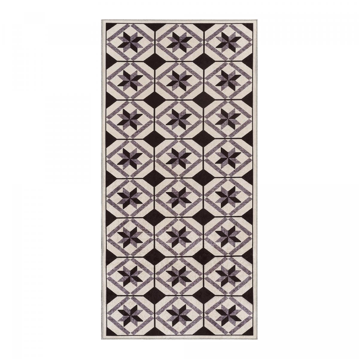 Tapis de cuisine motif carreaux de ciment LYN11 N&B