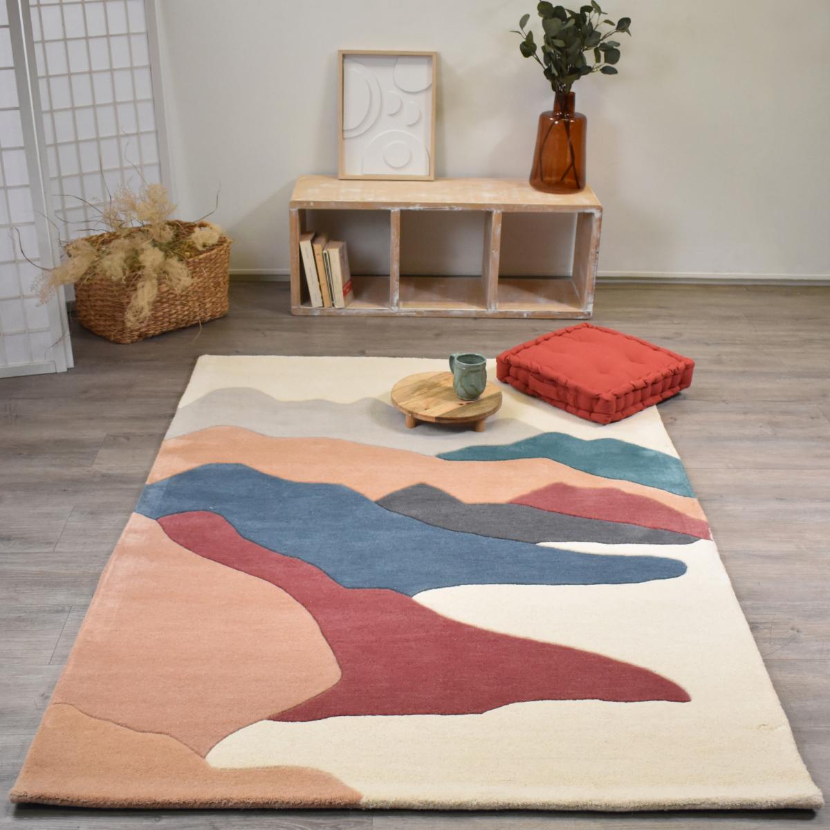 Tapis salon et chambre PAPOSO, fait à la main motif géométrique — vue 3