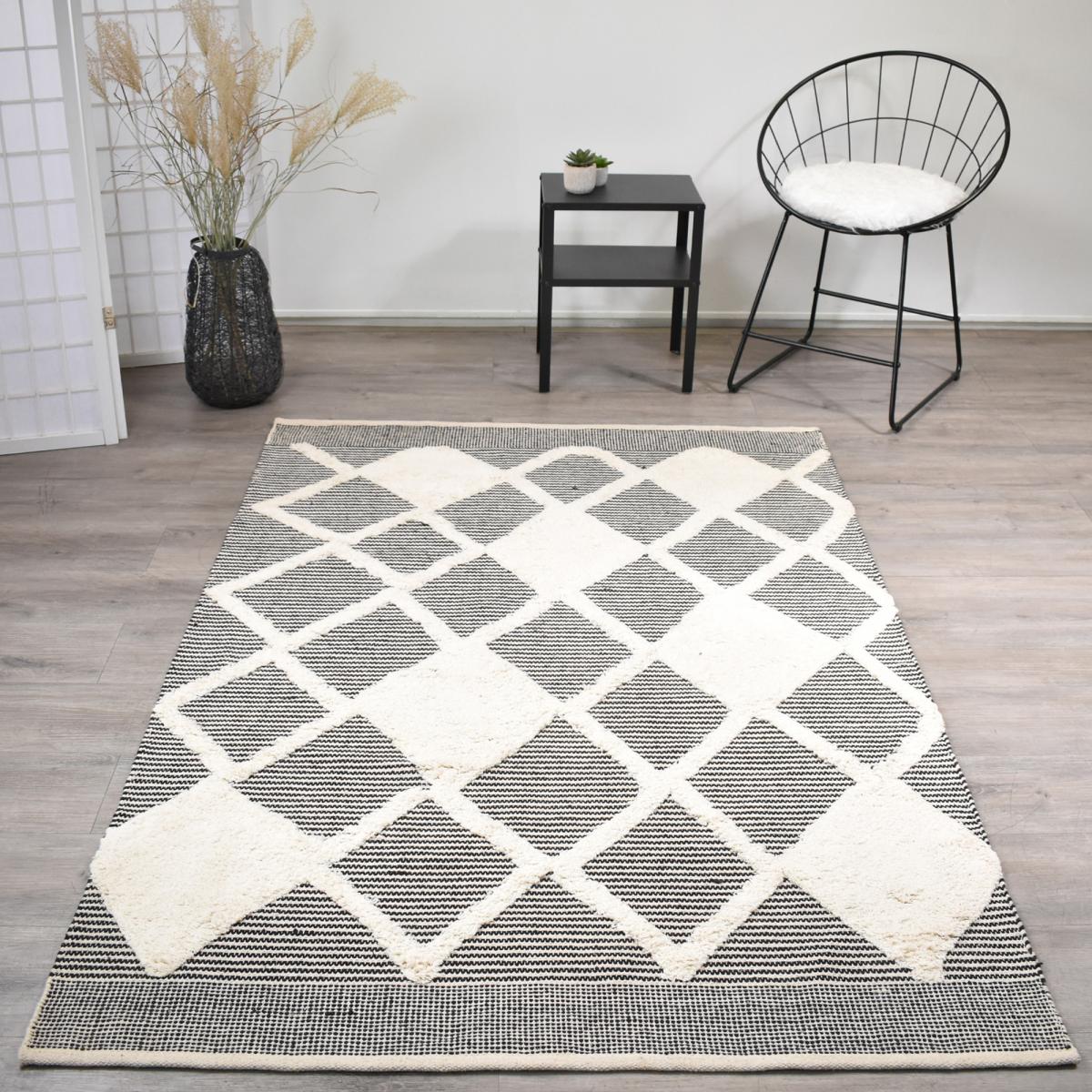 Tapis salon et chambre fait main en coton motif faux uni COTCOLI — vue 3