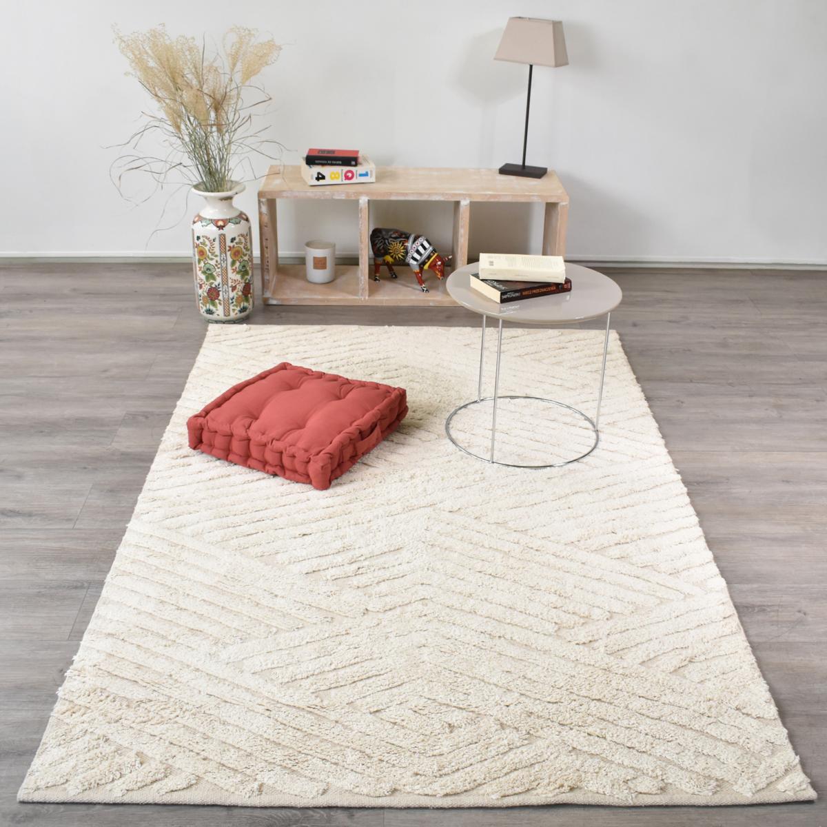 Tapis chambre fait main en coton motif faux uni COTCOLO — vue 3