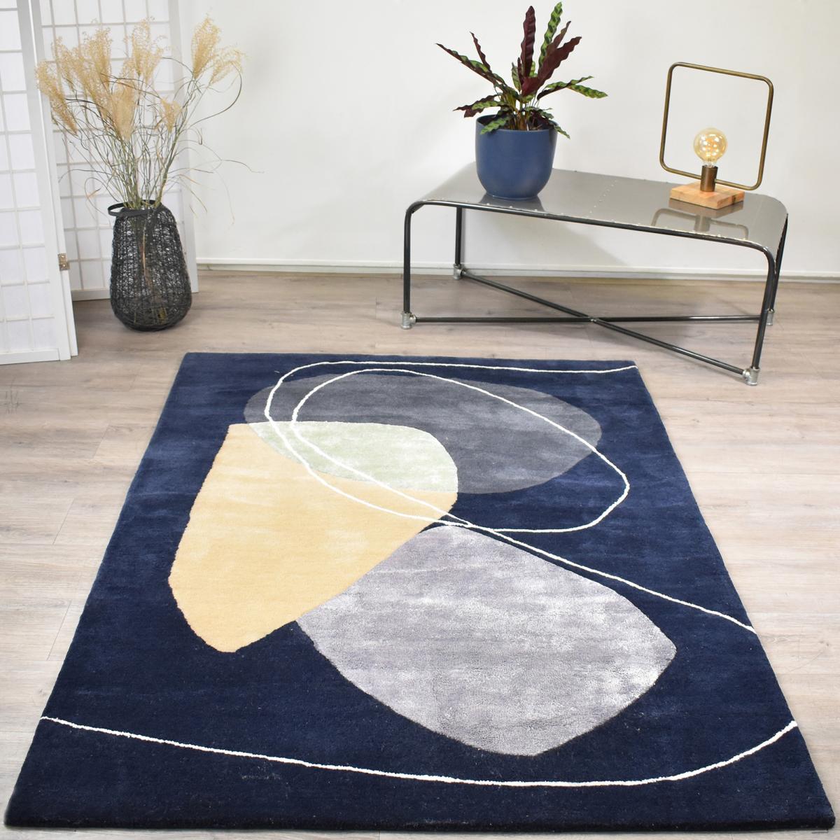 Tapis salon et chambre fait main en laine motif géométrique AZUR — vue 3