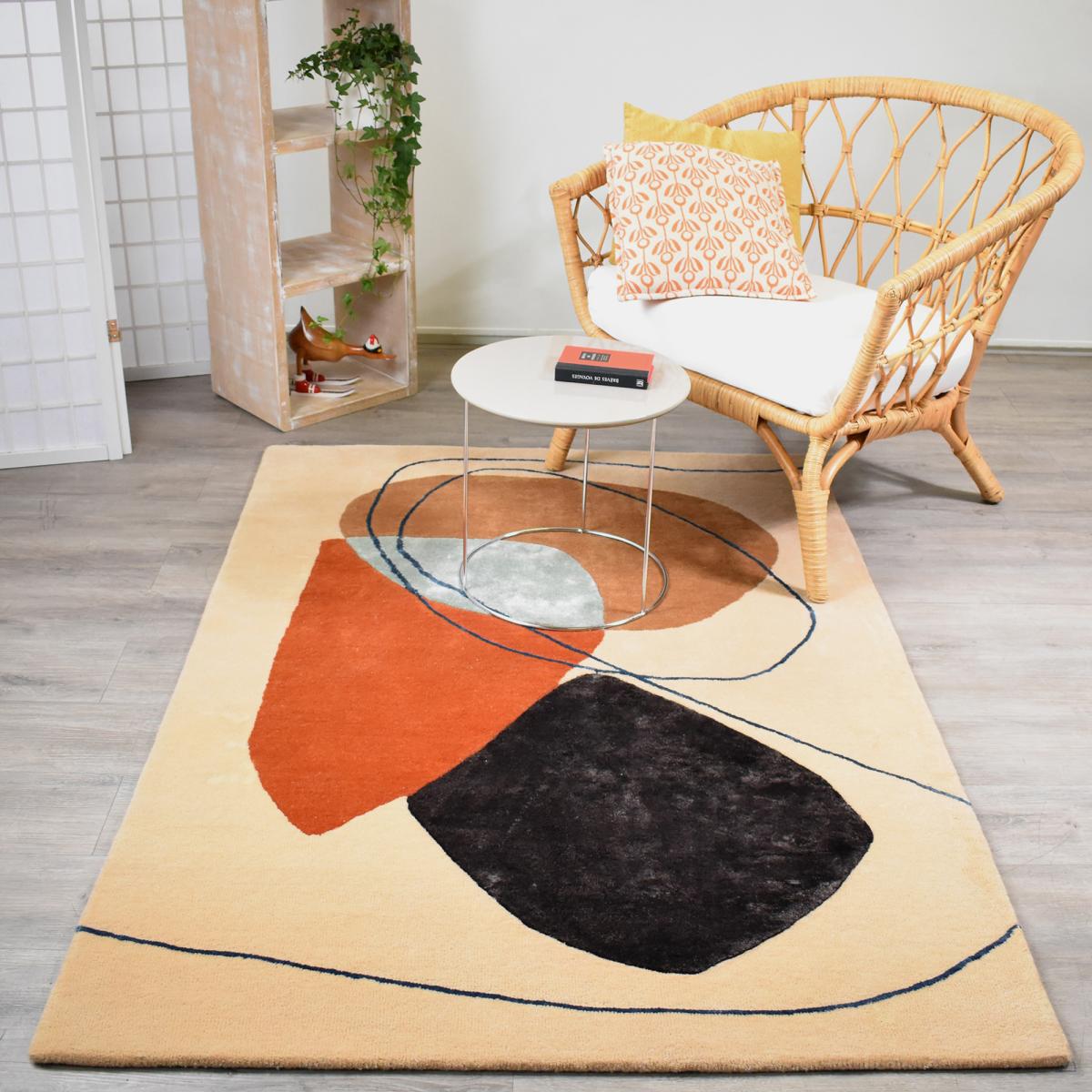 Tapis salon et chambre fait main en laine motif géométrique AZUR — vue 3