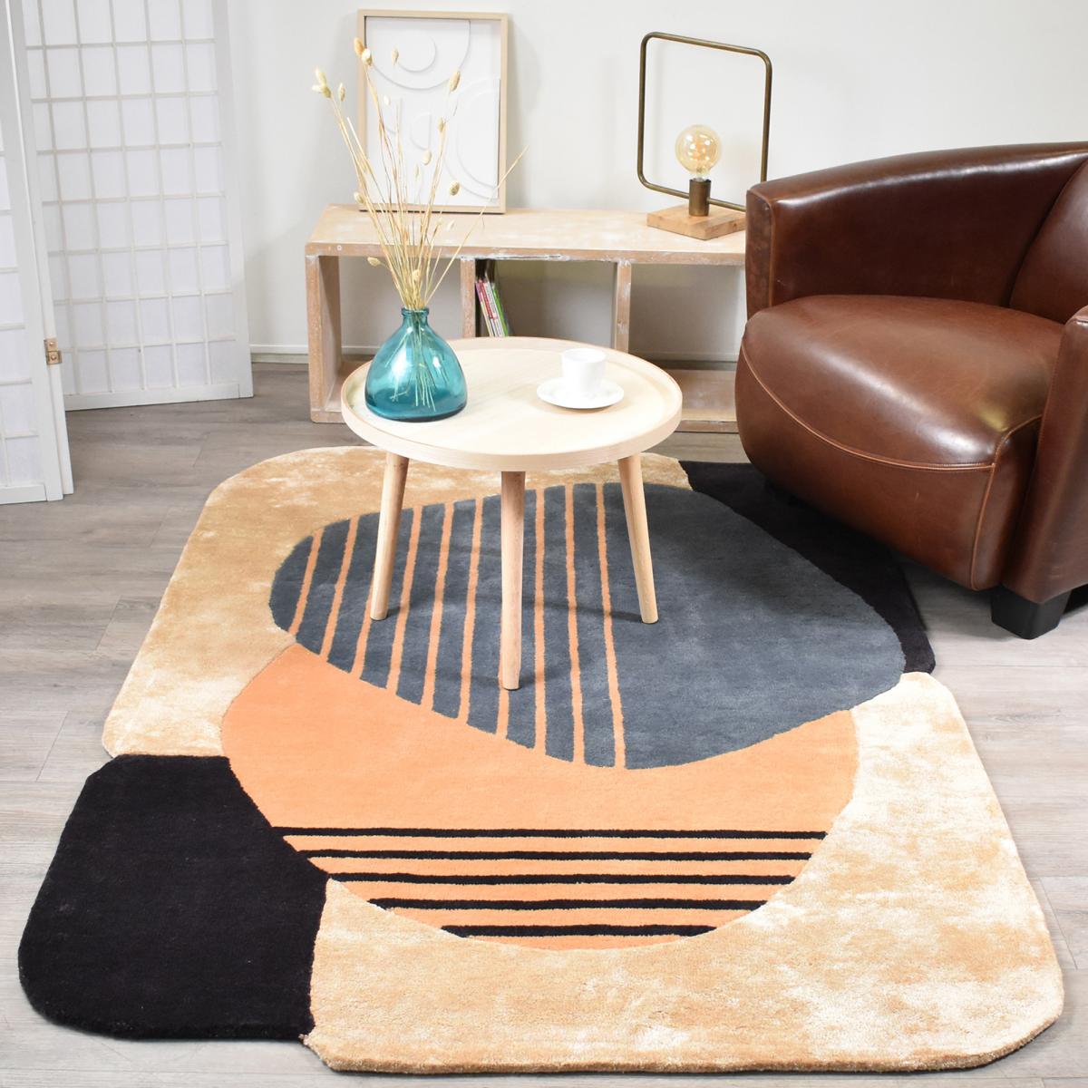 Tapis salon et chambre fait main en laine motif géométrique ATOLL 1 — vue 3