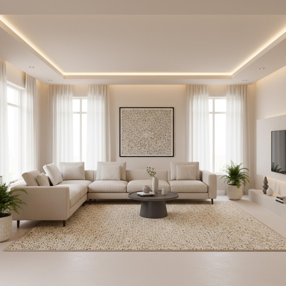 Tapis salon et chambre fait main en laine motif simple PEBBLE — vue 3