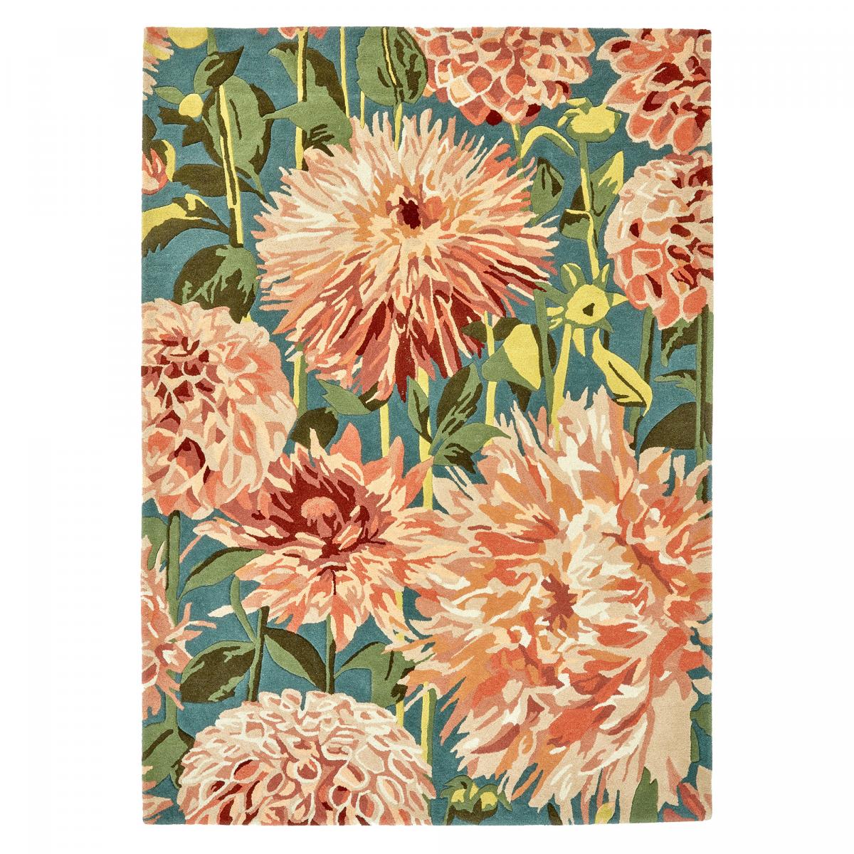 Tapis salon et chambre fait à la main en laine motif floral DAHLIA