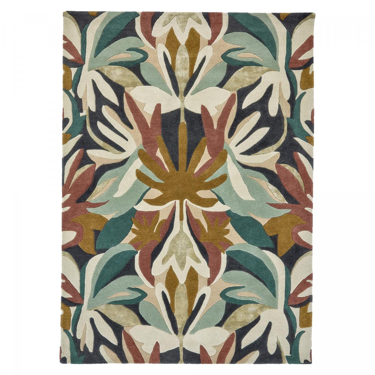 Tapis salon et chambre fait à la main en laine motif floral MELORA