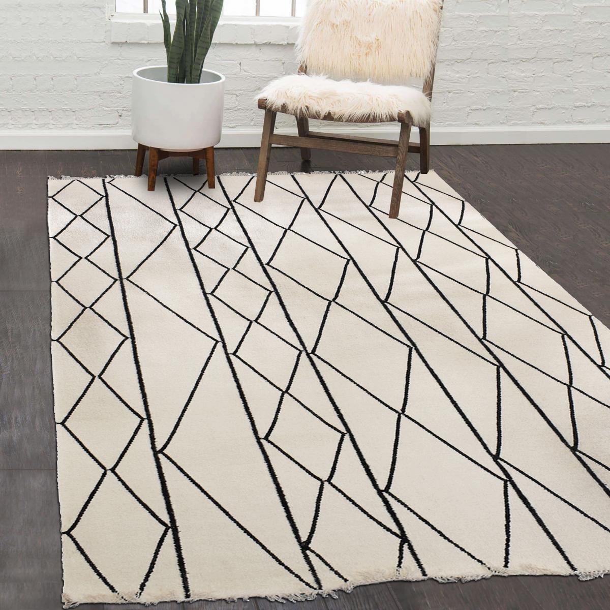Tapis salon et chambre fait main en laine motif scandinave ELARA — vue 3