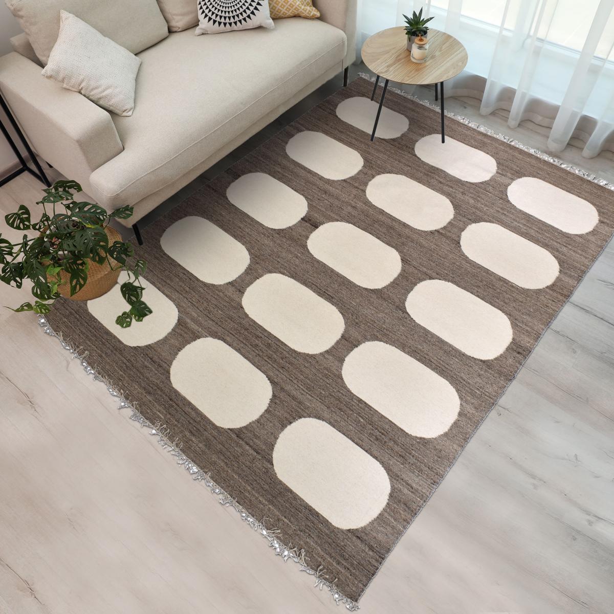 Tapis salon et chambre fait main en laine motif rond KODA — vue 3