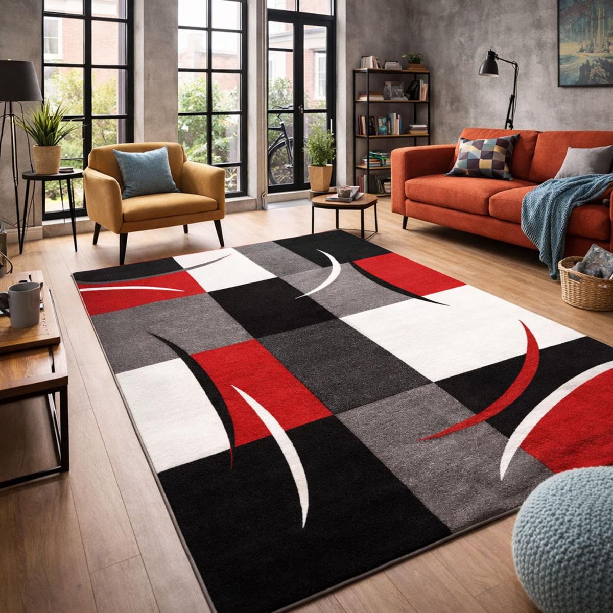 Tapis salon et chambre tissé motif damier LYN8 COMMA — vue 3