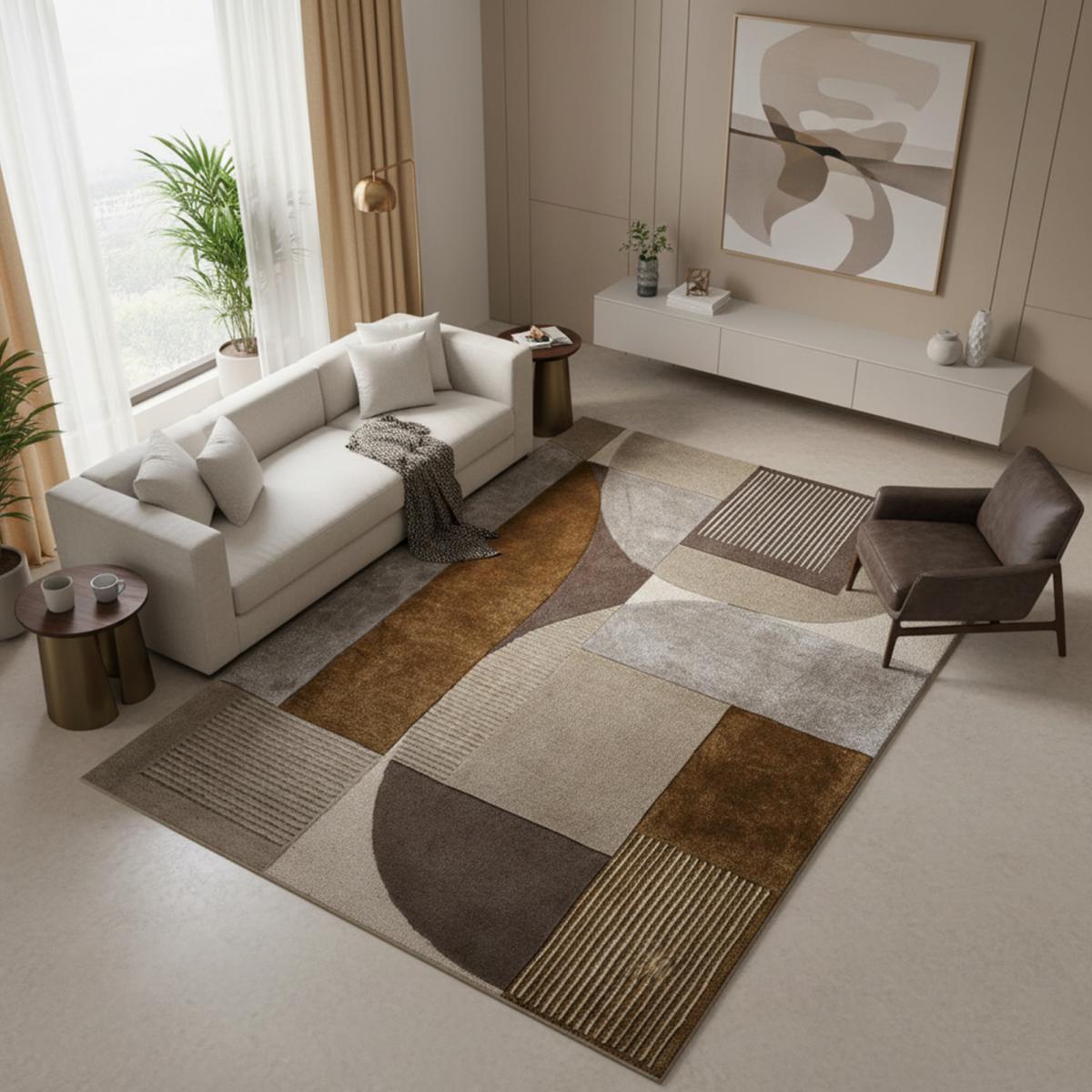 Tapis chambre GABIO fait main en laine et viscose, motif contemporain — vue 3