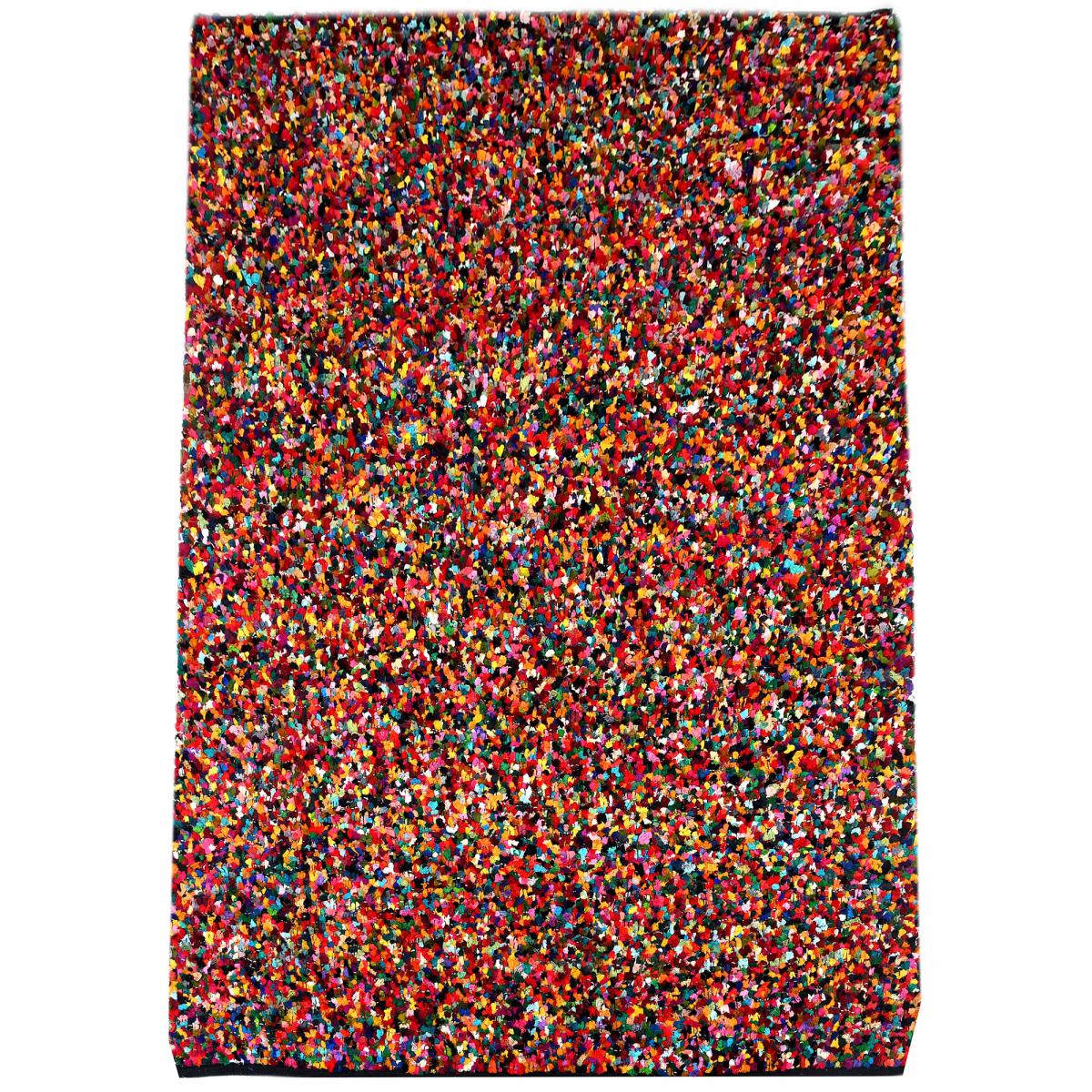 Tapis salon en tissu recyclé, ZINGARI, fait main, motif abstrait multicolore