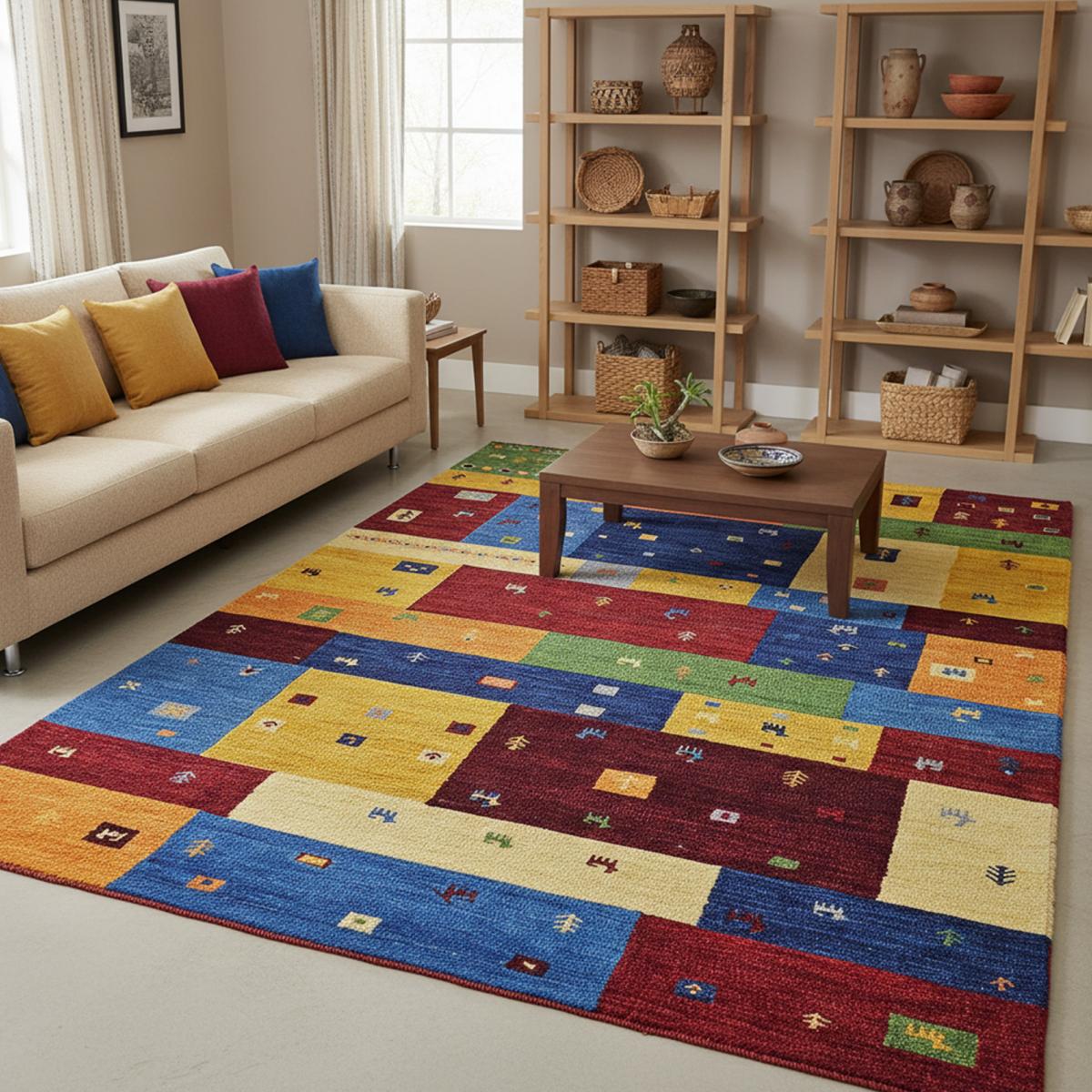 Tapis d'orient MYLA fait main en Laine, motif Gabbeh multicolore — vue 3