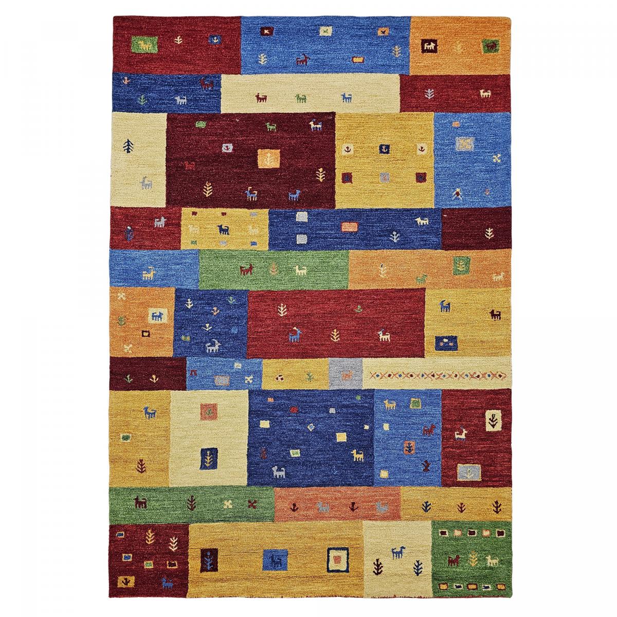 Tapis d'orient MYLA fait main en Laine, motif Gabbeh multicolore