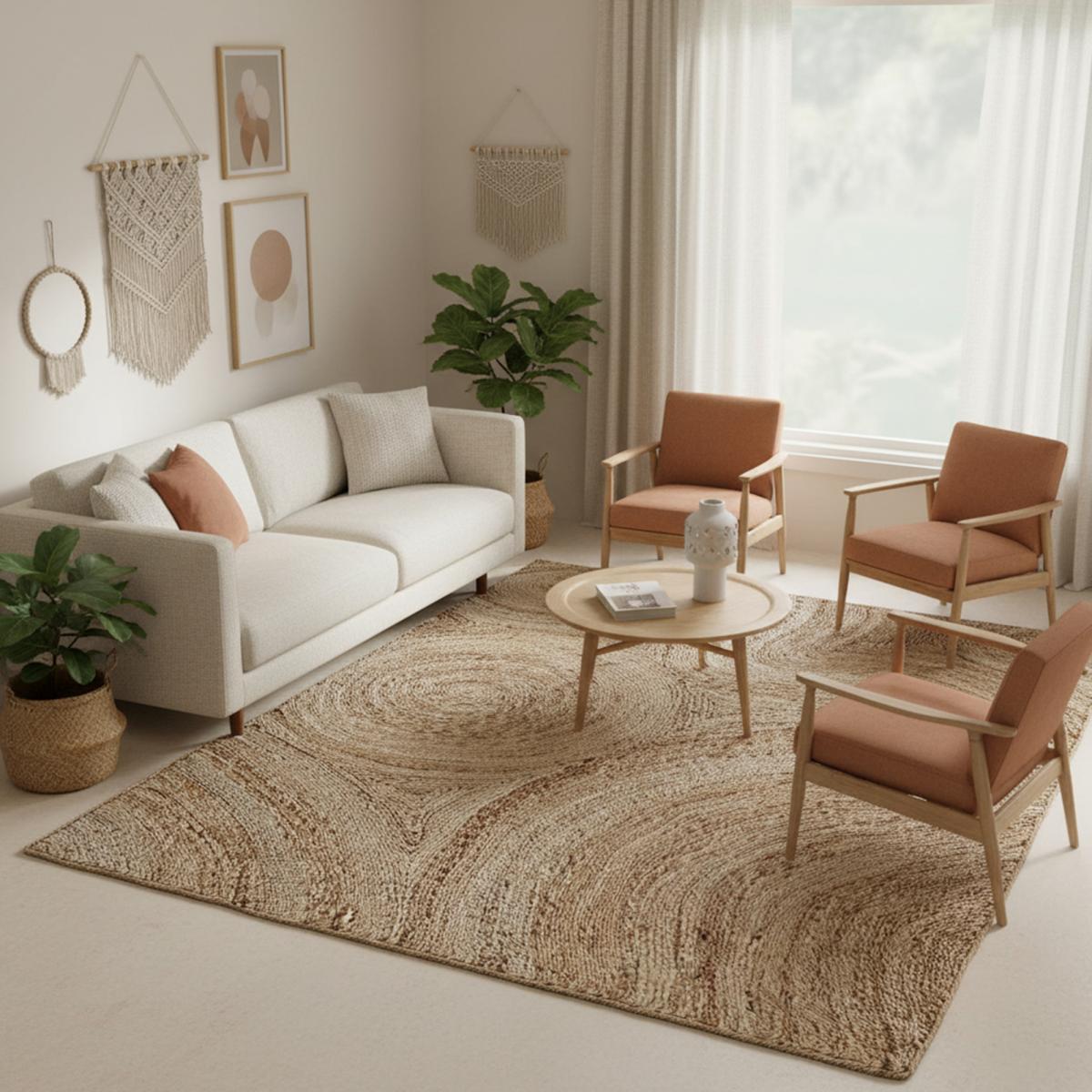 Tapis salon NIBNA de haute qualité fait main en jute naturel , motif rond — vue 3