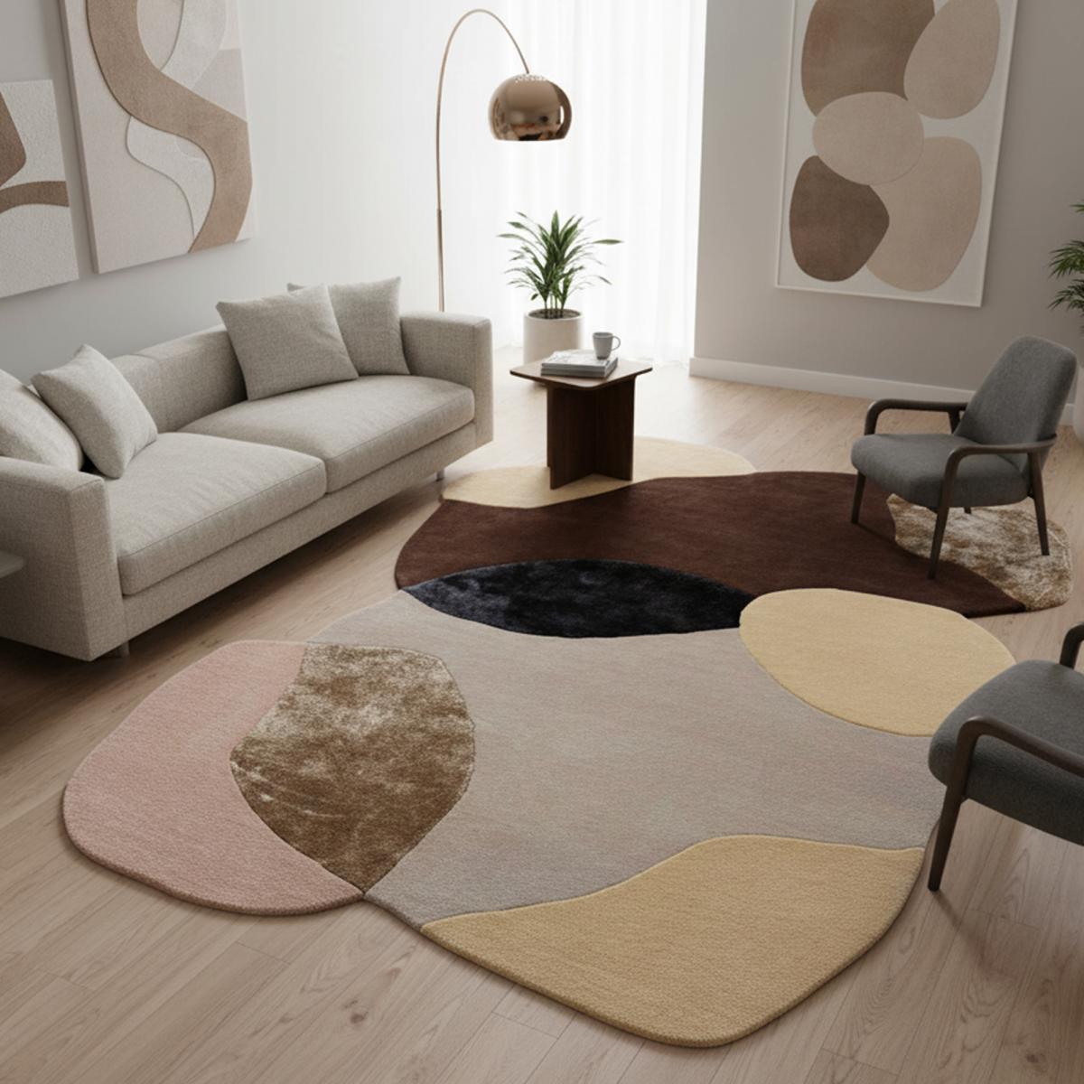 Tapis salon LONMA forme orgnanique, motif abstrait en laine et viscose — vue 3