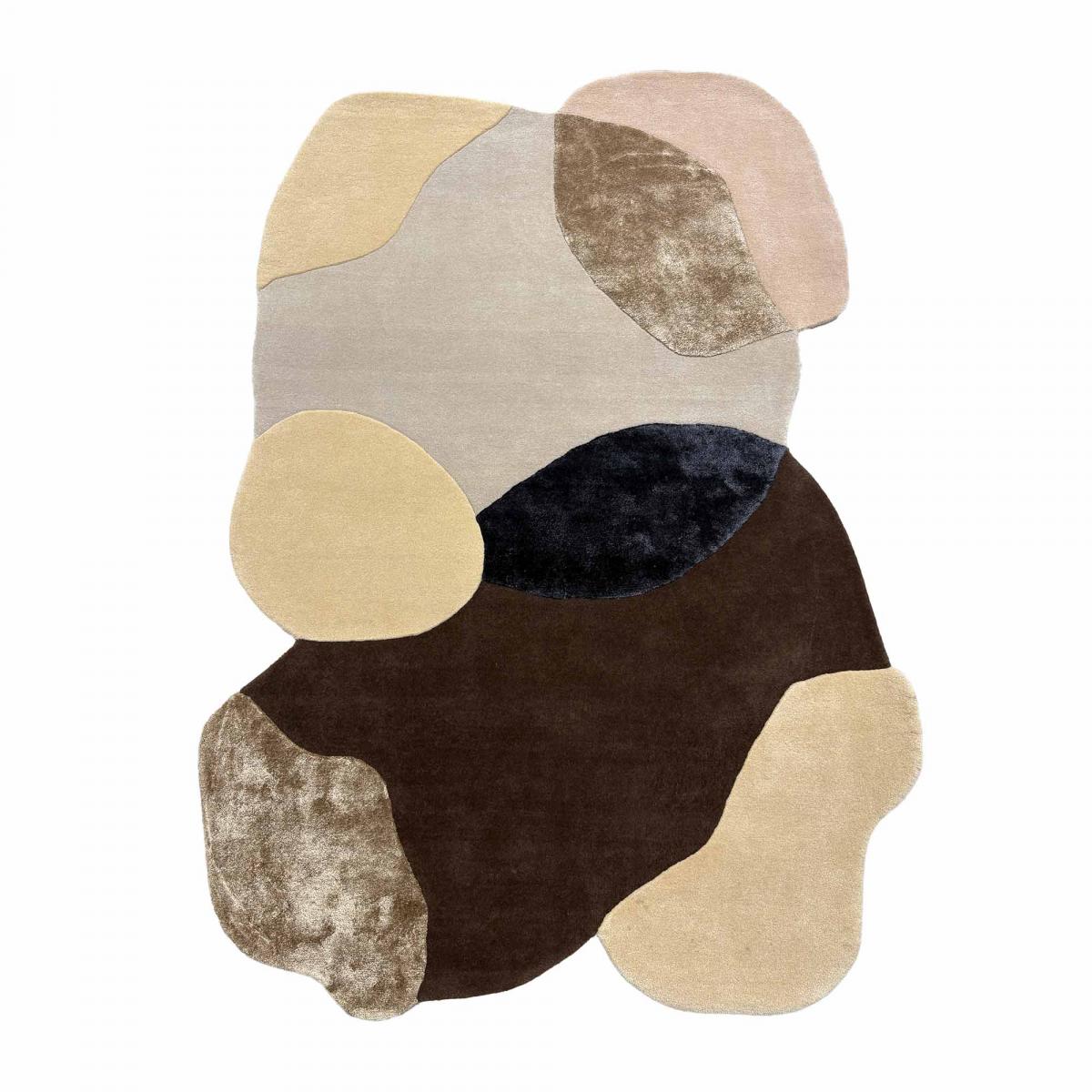 Tapis salon LONMA forme orgnanique, motif abstrait en laine et viscose