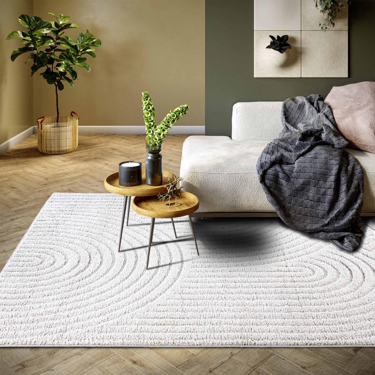 Tapis salon, motif géométrique, texture relief, PANGLAO chaleureux — vue 3