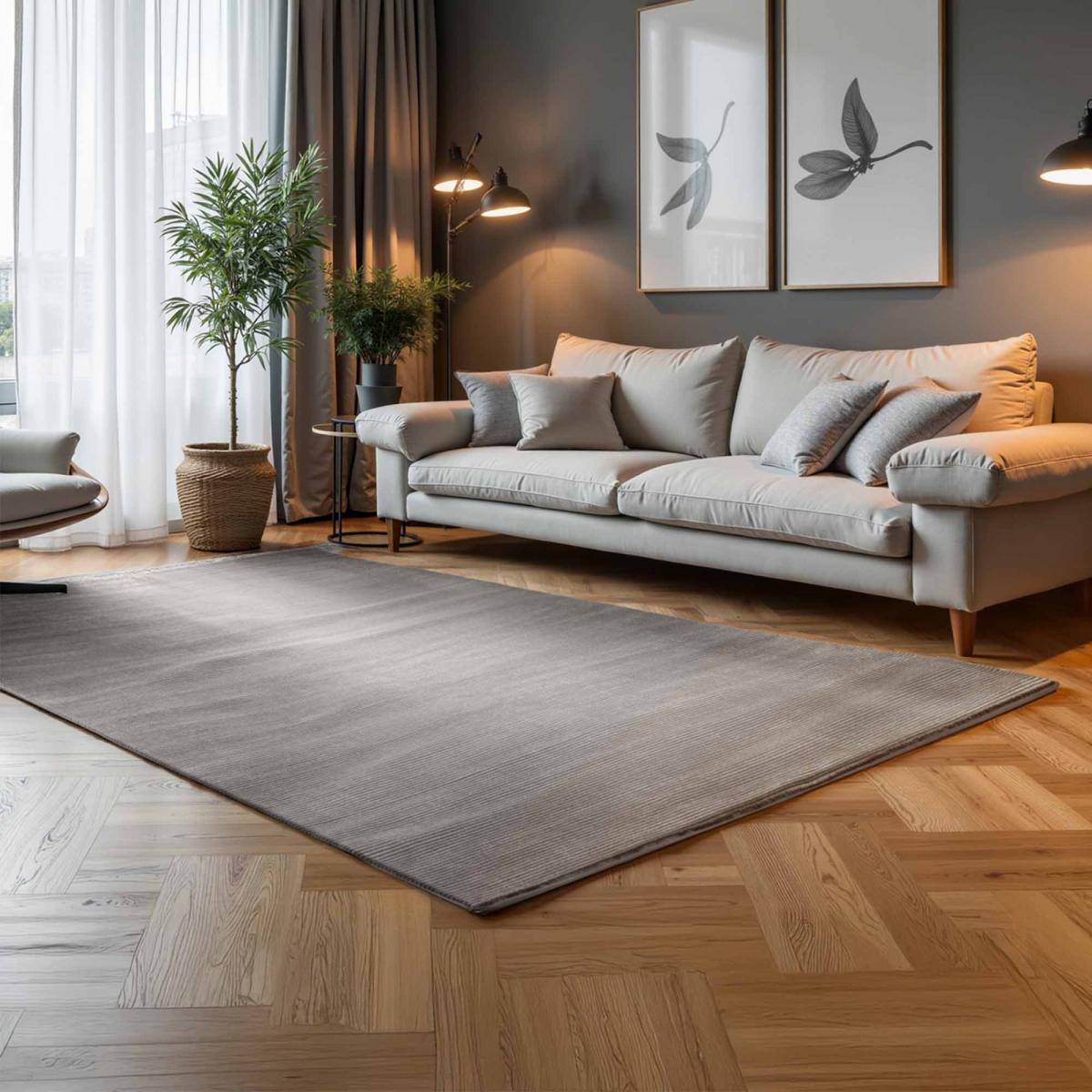 Tapis salon faux uni, poils ras, design épuré, DOLOMITE, confort — vue 3