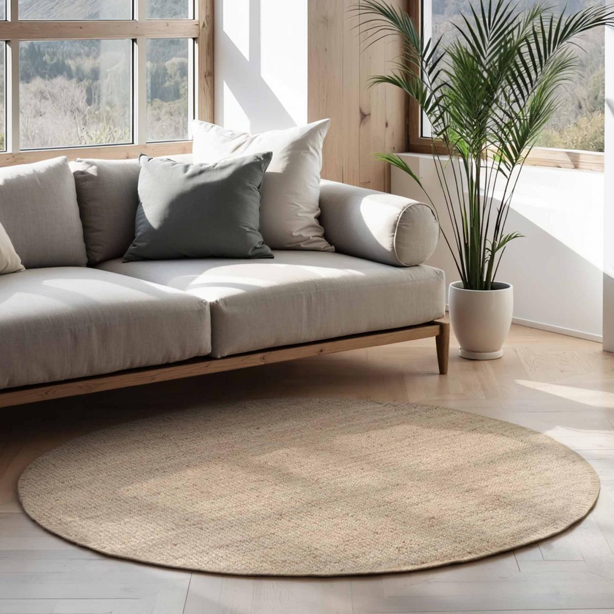 Tapis rond, forme ronde, motif uni, tissé à la main, JUTE J — vue 3
