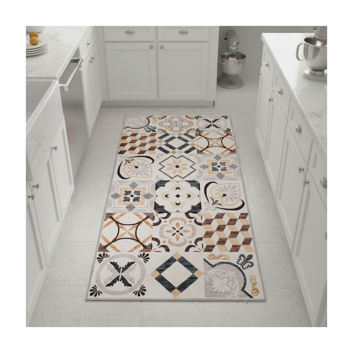 Tapis cuisine ou salle de bain motif géométrique, texture kilim, LYN11 C, design original — vue 3