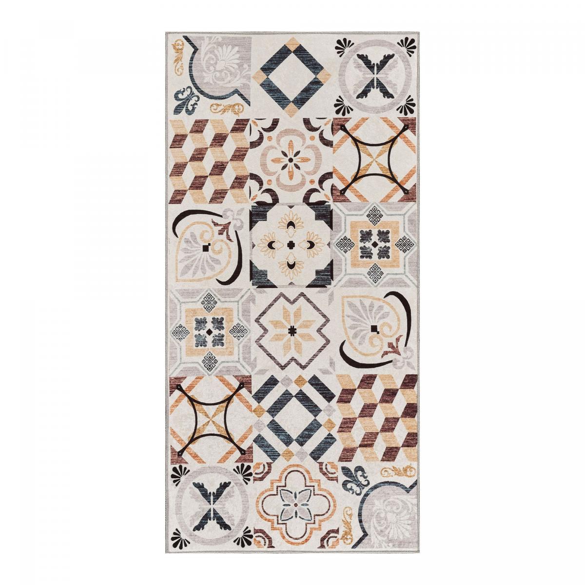 Tapis cuisine ou salle de bain motif géométrique, texture kilim, LYN11 C, design original