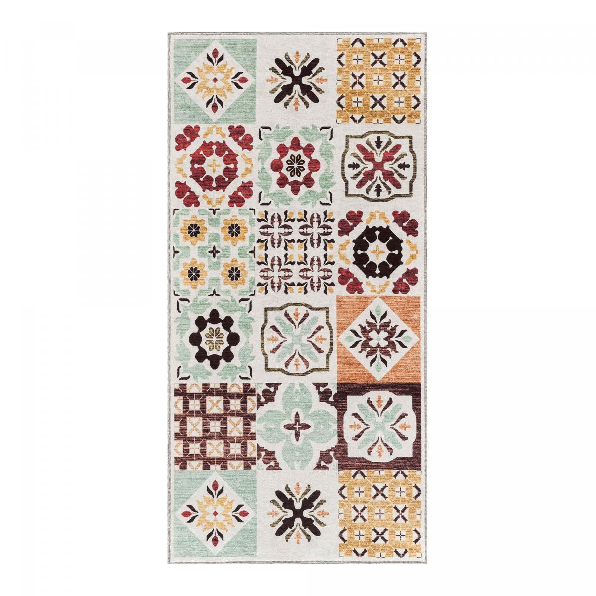 Tapis cuisine ou salle de bain motif géométrique, texture kilim, LYN11 C, design original