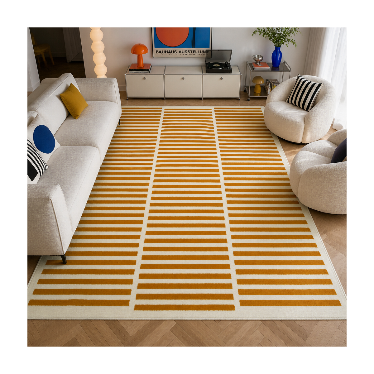 Tapis tissé rayures horizontales, Motif graphique épuré, LYN49 NAT — vue 3