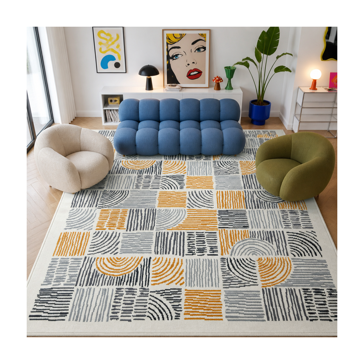 Tapis salon LYN1 ETNI, motif géométrique graphique, moderne — vue 3