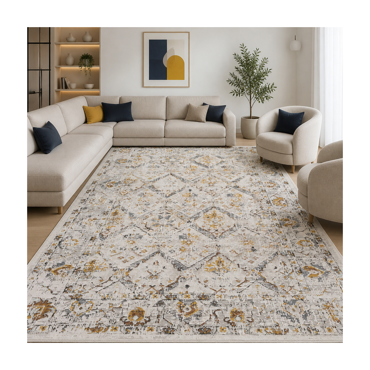 Tapis salon, motif rétro-vintage en relief, style chaleureux LYN51 AURAV — vue 3