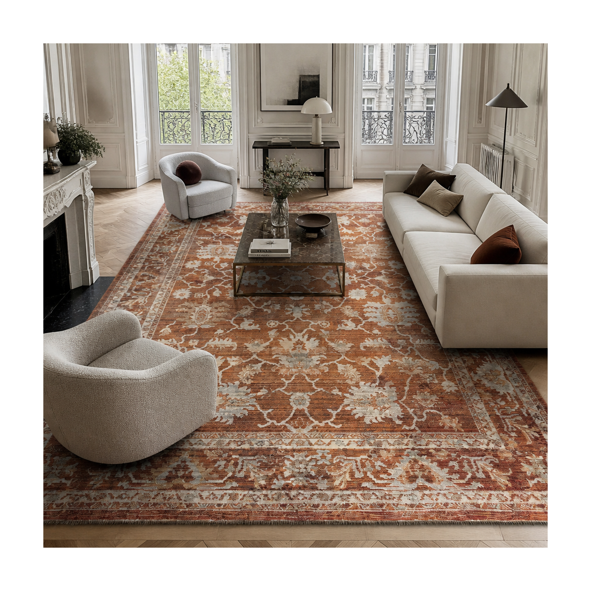 Tapis d'orient, motif oriental raffiné, tissé, poils ras — vue 3