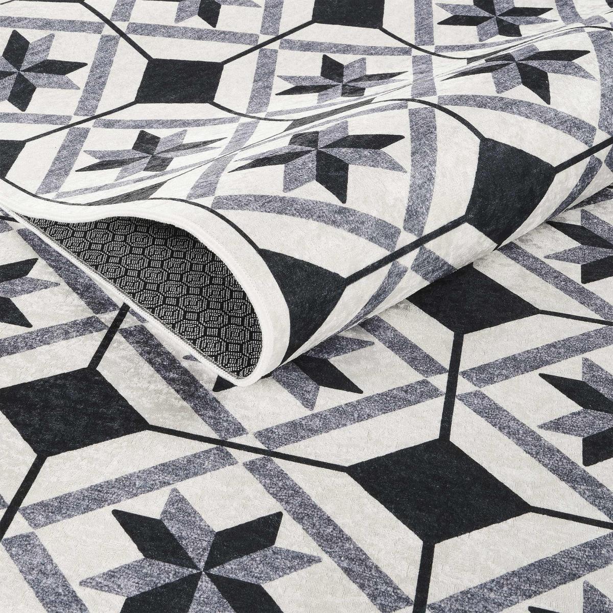 Tapis de cuisine, motif géométrique kilim tissé, LYN11 N&B — vue 4