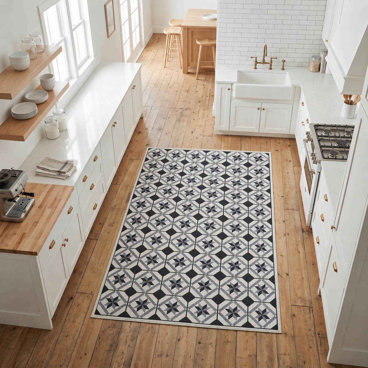 Tapis de cuisine, motif géométrique kilim tissé, LYN11 N&B — vue 3
