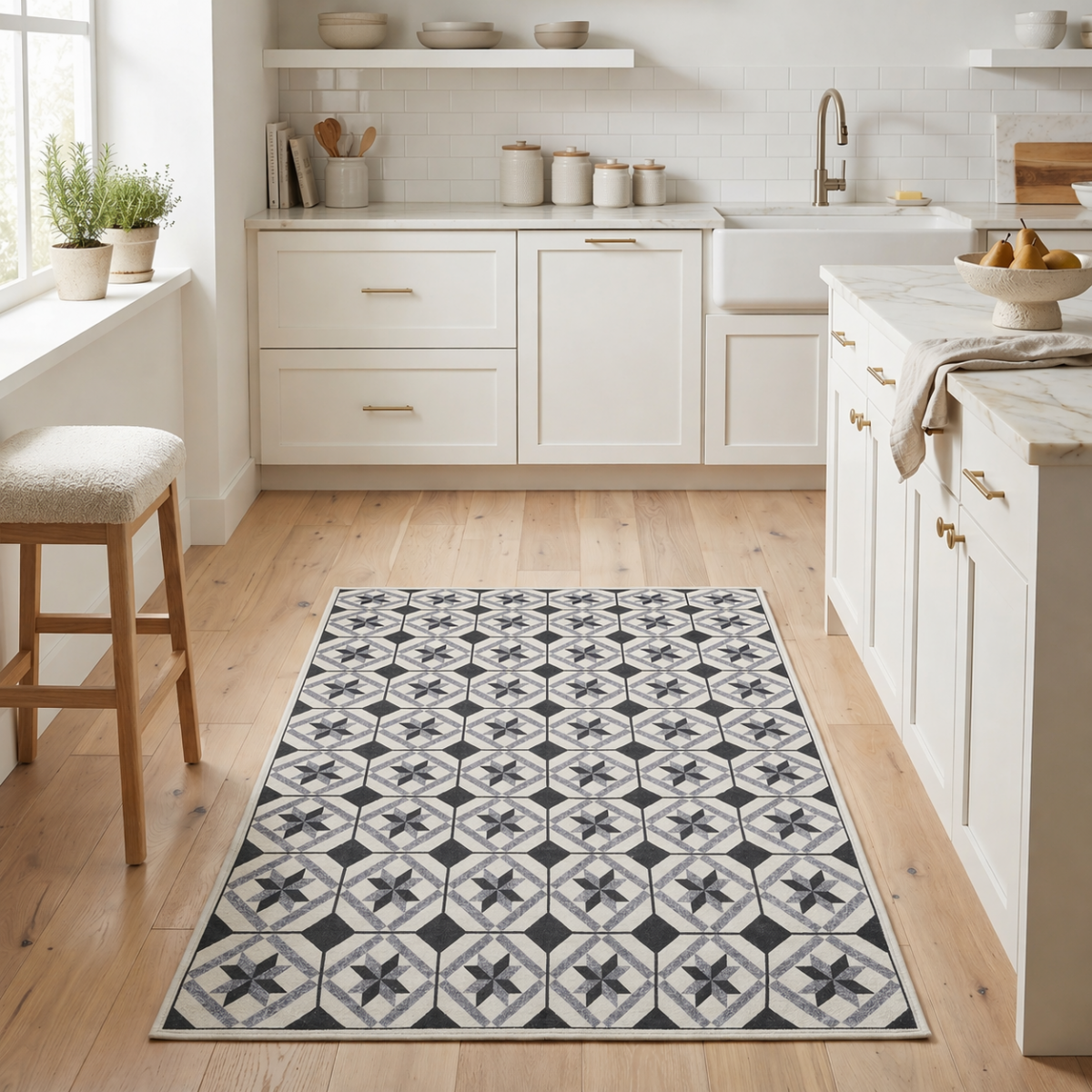 Tapis de cuisine, motif géométrique kilim tissé, LYN11 N&B — vue 6