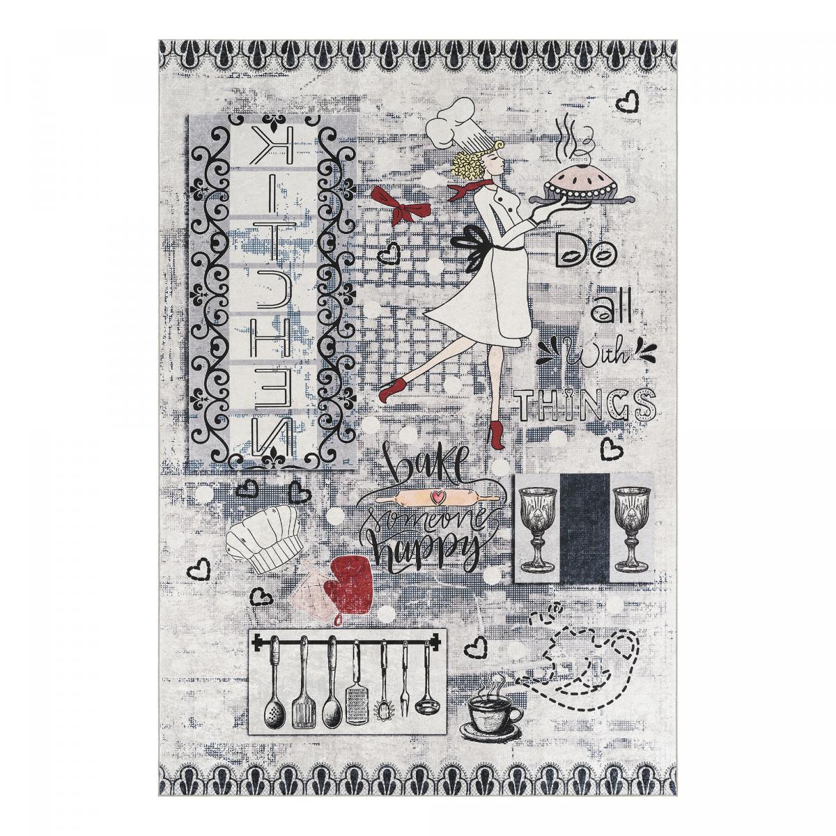Tapis de cuisine, motif texte kilim tissé, lavable en machine