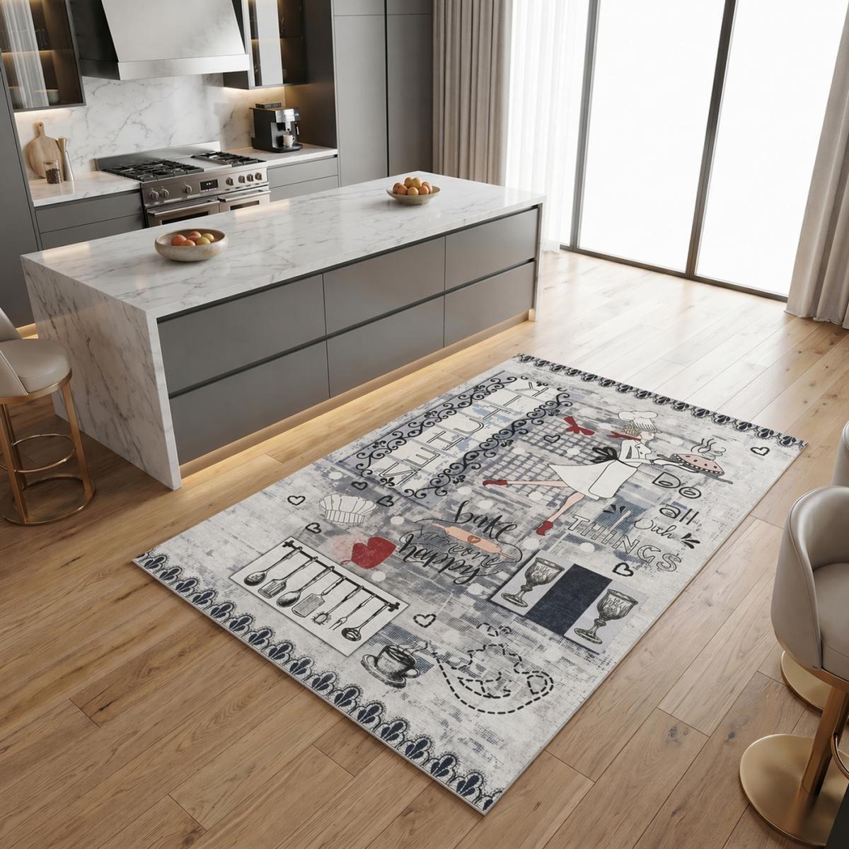 Tapis de cuisine, motif texte kilim tissé, lavable en machine — vue 6