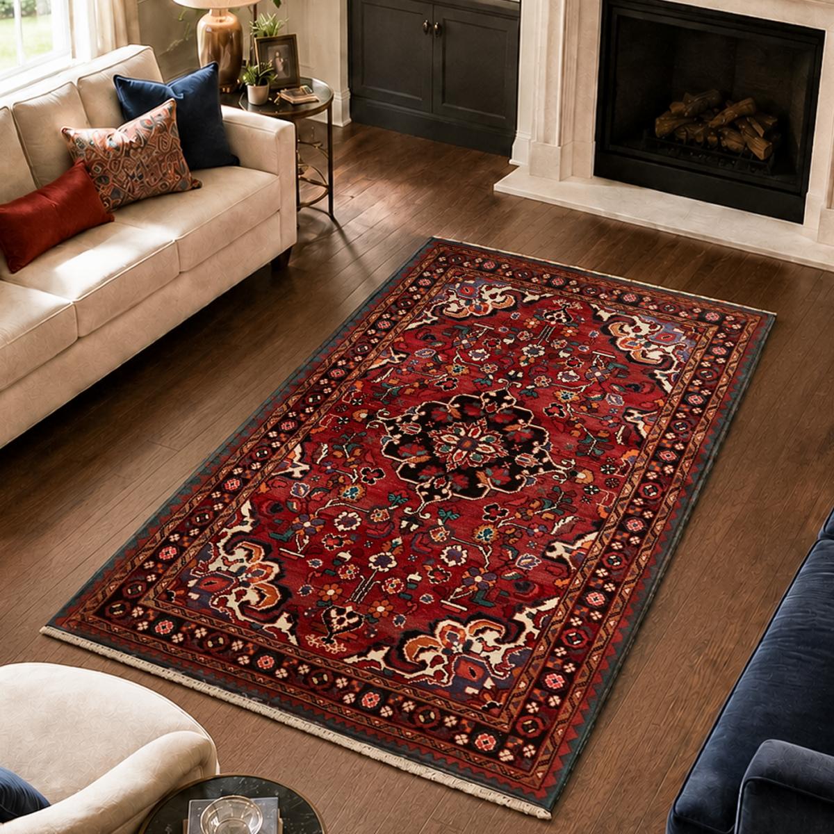 Tapis d'orient, motif oriental noué main en laine, HAMADAN 9 — vue 3